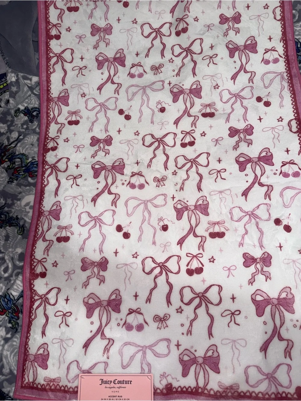 Juicy Couture White and Pink Bow Print Accent Rug